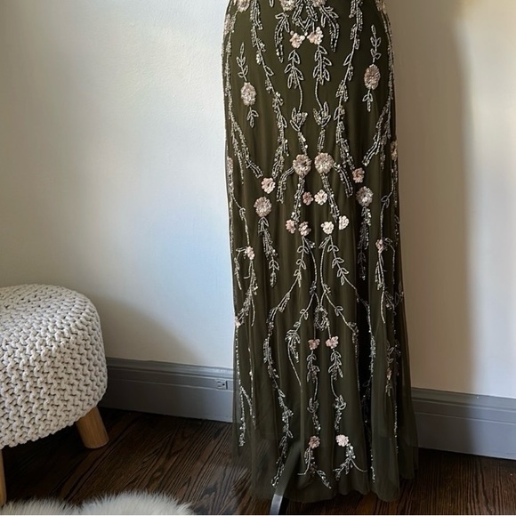 Adrianna Papell Spaghetti Strap Long Formal Mesh Dress - Picture 4 of 8